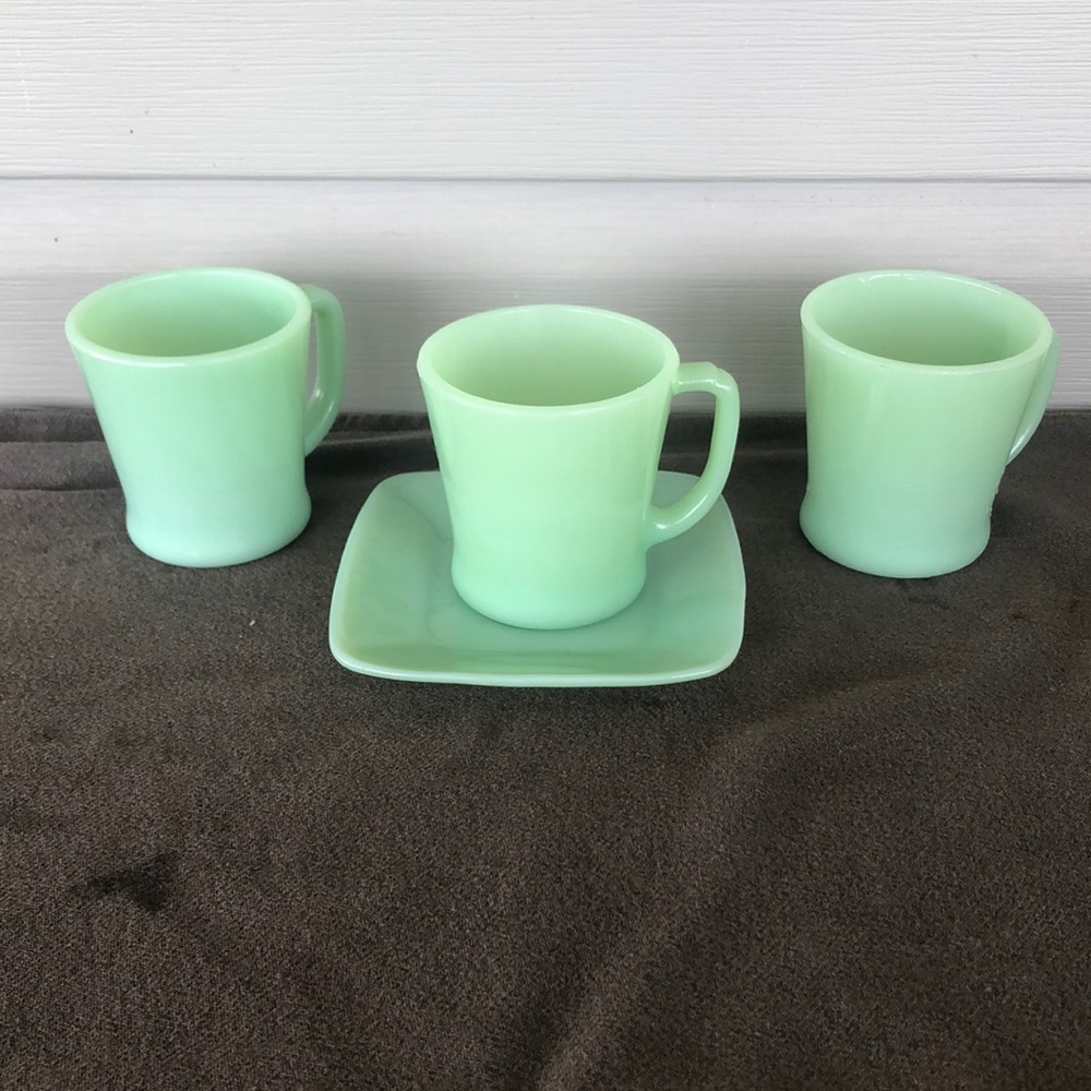 Fire King Jadeite Mugs and Saucer